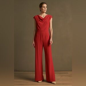 Max Mara Pianoforte Draped Cady Wide Leg Evening Jumpsuit, Size US 4, Red Orange